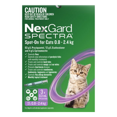 Nexgard Spectra Spot-On for Kittens and Small Cats 0.8 to 2.4kg (2 - 5lbs)